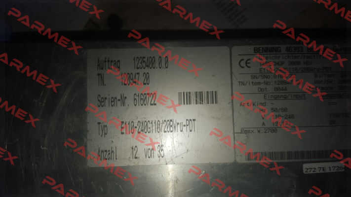 E110-240 G110 /20BWru-PDT (DIN bezeichnung), Product name TEBECHOP 3000 HDI 110V 20A THD  Benning