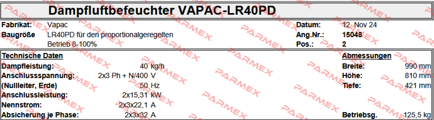 JLR40PD S Vapac