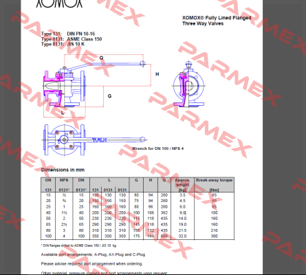 Plug valve, type 131-ISO DN 40  PN 10  Xomox