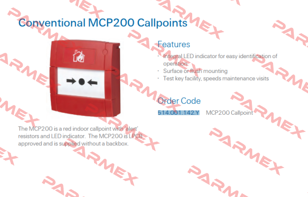 p/n: 514.001.142.Y , type MCP200  Tyco Fire