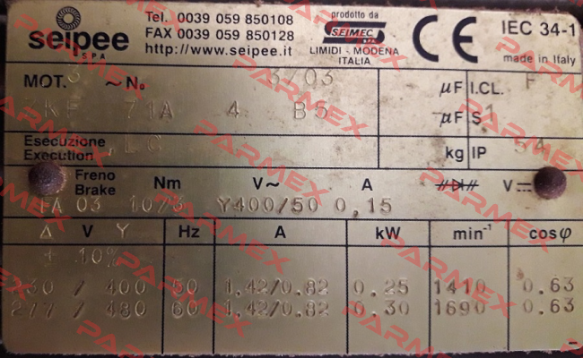ZKF 71A 4 B5 obsolete, replaced by HBF 71A 4 230.400-50 B5  SEIPEE