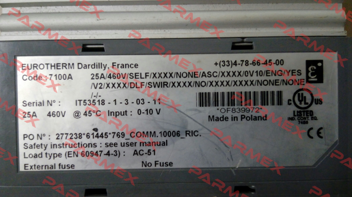 7100A obsolete/replacement EPACK-1PH/25A/500V/V2/XXX/TCP/XXX/XXXXX/HSP-25 Eurotherm