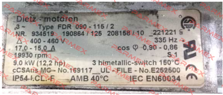 Turbine ventilation for motor FDR 090/115/2   Dietz-Motoren