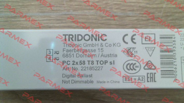 P/N: 22185227 Type: PC 2x58 T8 TOP sl Tridonic