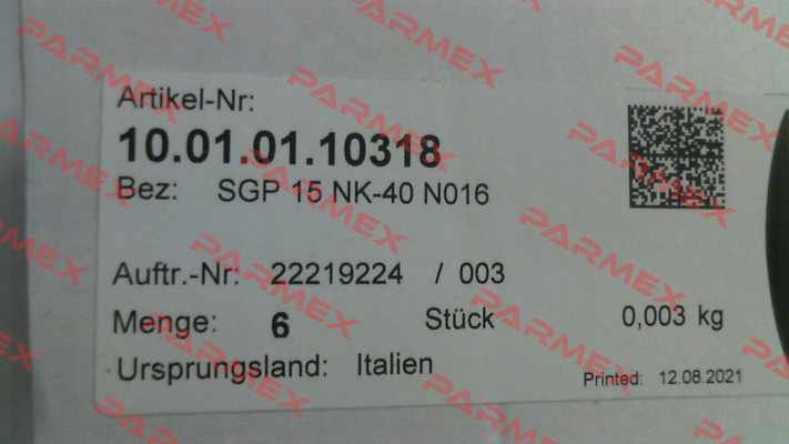 10.01.01.10318 / SGP 15 NK-40 N016 Schmalz