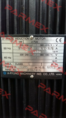 Motor for Type ACRK4-100/10, 2.2 kW, 100 L/min  A-Ryung