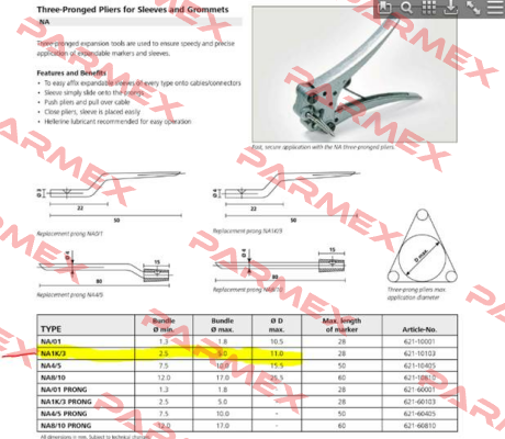 P/N: 621-10103 Type: NA-1 K/3  Hellermann Tyton